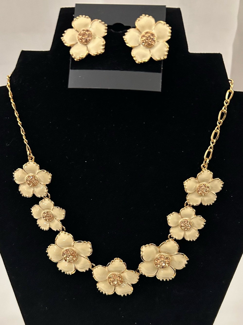 Kate Spade Cream Floral Gold-Tone Necklace and Stud Earring Set